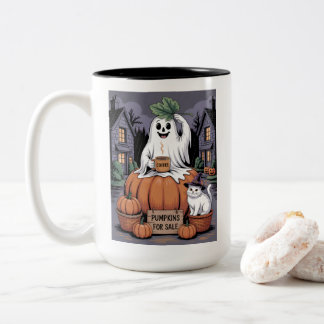 Caneca De Café Em Dois Tons Abóboras à Venda & Fantasma de Cafeína & Gato V2