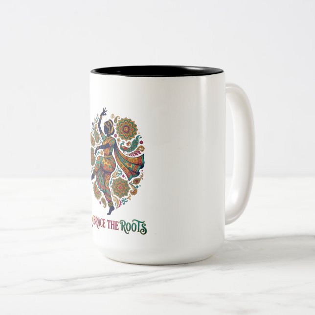 Caneca De Café Em Dois Tons Abraçar a Dança das Raízes (Frente Esquerda)