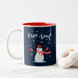 Caneca De Café Em Dois Tons Abraços livres. Boneco de neve, flocos de neve.