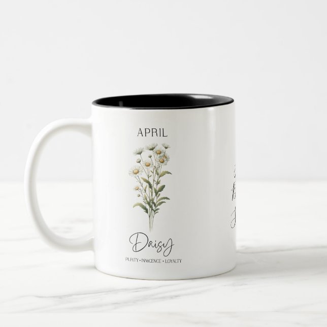 Caneca De Café Em Dois Tons Abril Mês Flor Daisy Birthday Dotou-a (Esquerda)