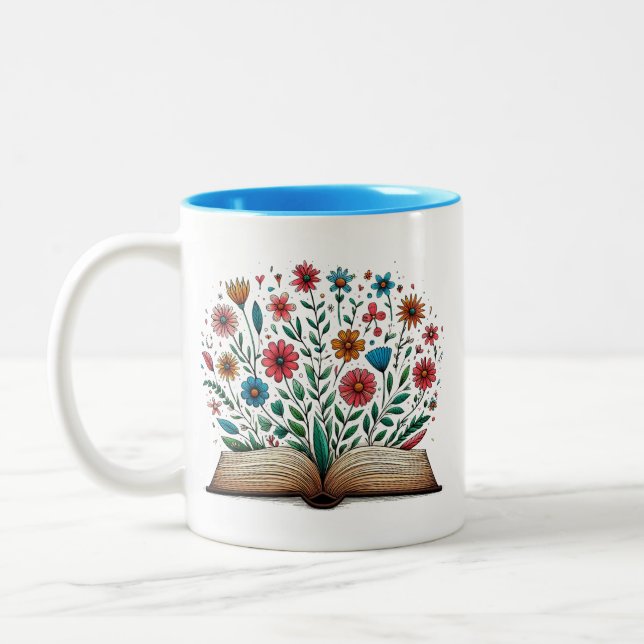Caneca De Café Em Dois Tons Abrir Flor de Livro (Esquerda)