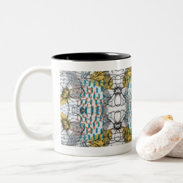 Caneca De Café Em Dois Tons Abstract design with flowers and bees mug theme  (Com Donut)