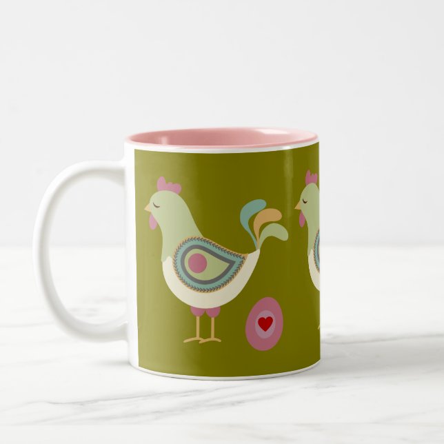 Caneca De Café Em Dois Tons Abstract Farm Art Green Coffee Cup – Chicken & Egg (Esquerda)