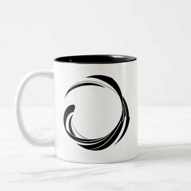 Caneca De Café Em Dois Tons Abstract Swirl Circle Design – curved ring artwork (Esquerda)