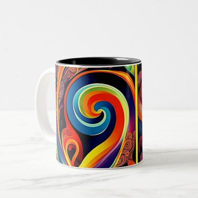 Caneca De Café Em Dois Tons Abstrata Psicodélica 12 (Frente Esquerda)