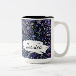 Caneca De Café Em Dois Tons Abstrato Azul, Roxo e Preto com Traços e Nome