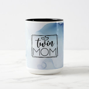Caneca De Café Em Dois Tons Abstrato Azul Watercolor Twin Mãe