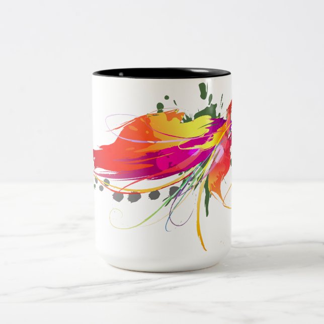 Caneca De Café Em Dois Tons Abstrato Bird of Paradise Paint Splatters (Centro)