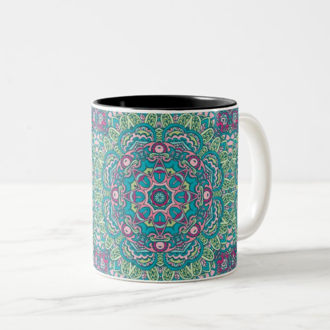 CANECA DE CAFÉ EM DOIS TONS ABSTRATO BOHO FESTIVE MANDALA PATTERN MUG (Frente Esquerda)