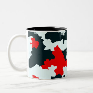 Caneca De Café Em Dois Tons Abstrato branco e preto vermelho