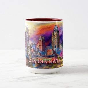 Caneca De Café Em Dois Tons Abstrato Cincinnati Skyline