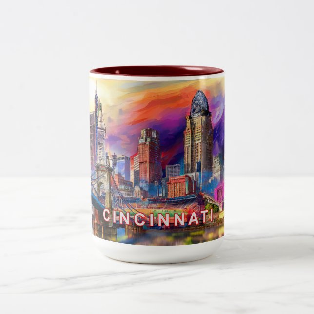 Caneca De Café Em Dois Tons Abstrato Cincinnati Skyline (Centro)