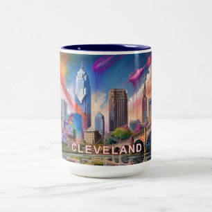 Caneca De Café Em Dois Tons Abstrato Cleveland Skyline