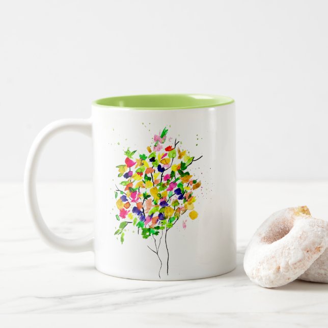 Caneca De Café Em Dois Tons Abstrato com cor aquosa (Com Donut)