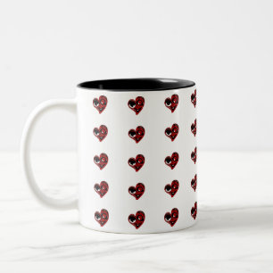 Caneca De Café Em Dois Tons Abstrato, corações vermelhos e esquisitos na canec