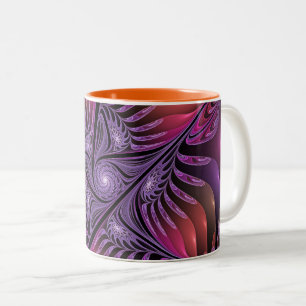 Caneca De Café Em Dois Tons Abstrato de Fantasia Colorida Fractal Roxo