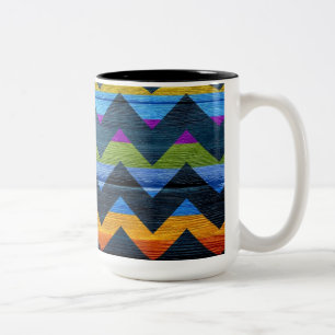 Caneca De Café Em Dois Tons Abstrato de madeira colorida Chevron nº 2