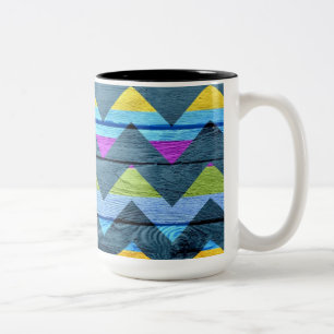 Caneca De Café Em Dois Tons Abstrato de madeira colorida Chevron nº 3