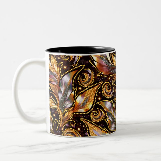 Caneca De Café Em Dois Tons Abstrato de penas ornamentais (Esquerda)