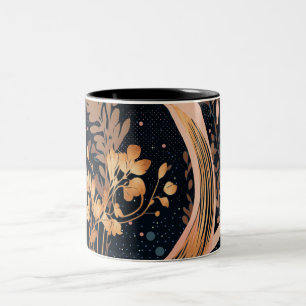Caneca De Café Em Dois Tons Abstrato floral, bolinhas, vinhas