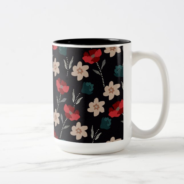Caneca De Café Em Dois Tons Abstrato flores em preto (Direita)