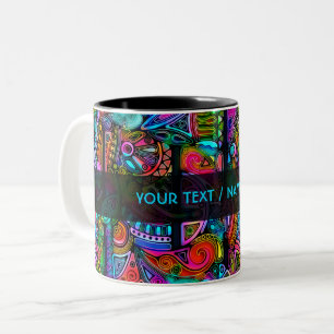 Caneca De Café Em Dois Tons Abstrato forma arte 10 muito colorida