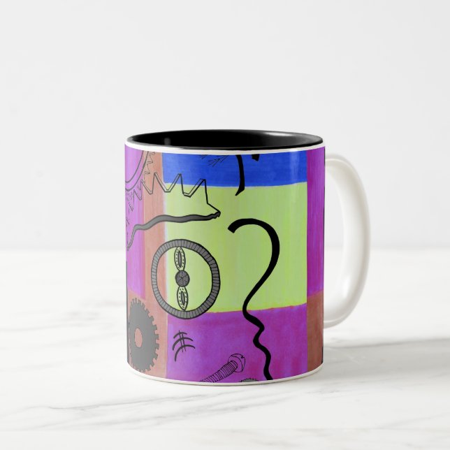 Caneca De Café Em Dois Tons Abstrato Geométrica Brilhante, Arte Azul Rosa (Frente Esquerda)