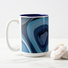 Caneca De Café Em Dois Tons Abstrato Geométrico com Meio Círculos Azul