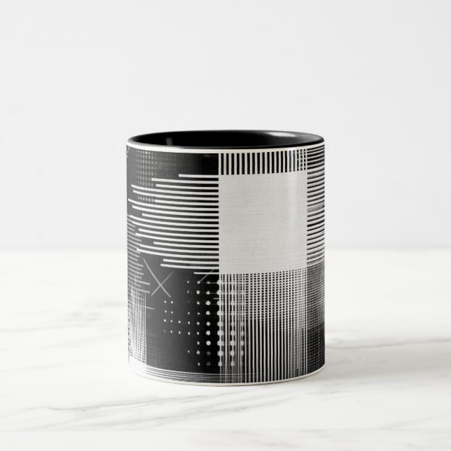 Caneca De Café Em Dois Tons Abstrato Geométrico Design (Centro)