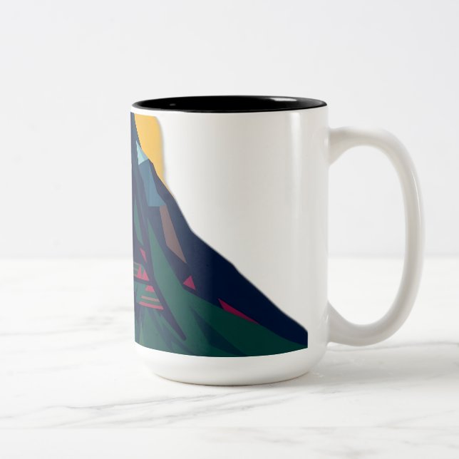 Caneca De Café Em Dois Tons Abstrato Geométrico Mountain Landscape (Direita)