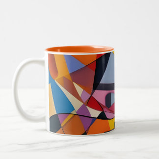Caneca De Café Em Dois Tons Abstrato Geométrico Multi-Moderno Amarelo Laranja