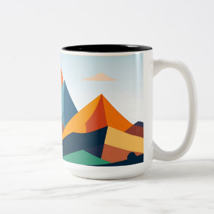 Caneca De Café Em Dois Tons Abstrato Geométrico Paisagem