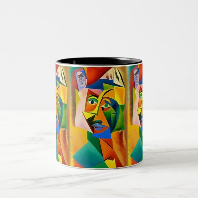 Caneca De Café Em Dois Tons Abstrato no estilo do cubismo (Centro)