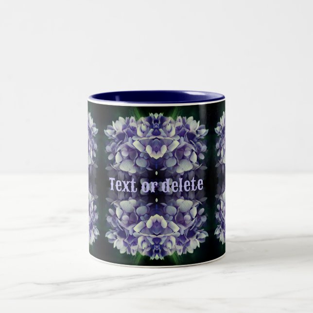 Caneca De Café Em Dois Tons Abstrato Personalizado por Petais Hydrangea Azul (Centro)
