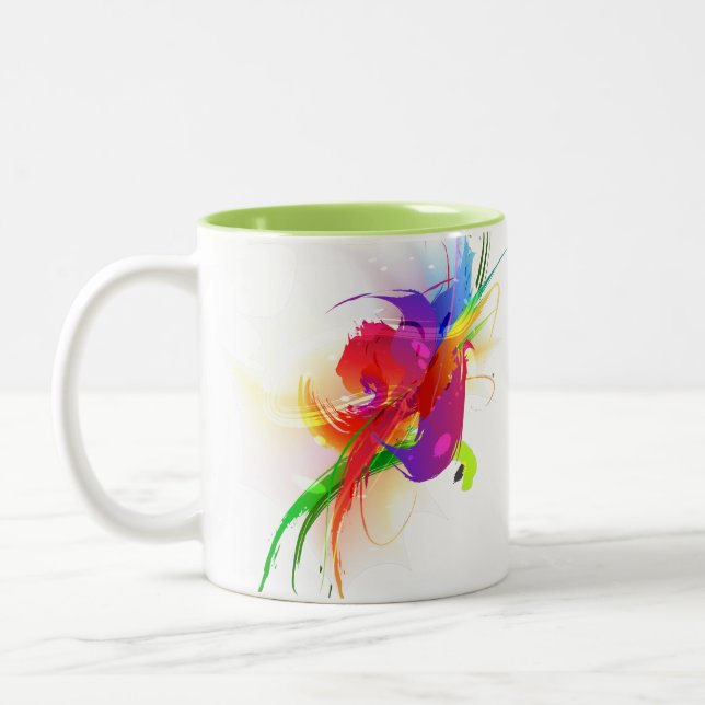 Caneca De Café Em Dois Tons Abstrato Rainbow Lorikeet Paint Splatters (Esquerda)