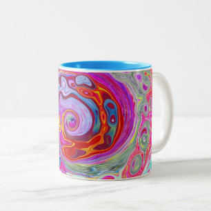 Caneca De Café Em Dois Tons Abstrato Retro-rosa-quente e espiral azul