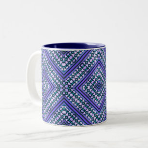 Caneca De Café Em Dois Tons Abstrato Teal, Roxo e Tribal Preto Inspirados