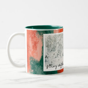 Caneca De Café Em Dois Tons abstrato vermelho e verde pintado feriado