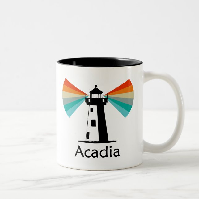 Caneca De Café Em Dois Tons Acadia National Park Lighthouse Rainbow (Direita)