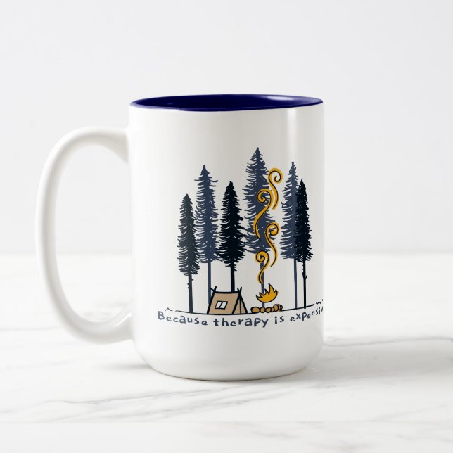 Caneca De Café Em Dois Tons Acampamento de Cartoon (Esquerda)