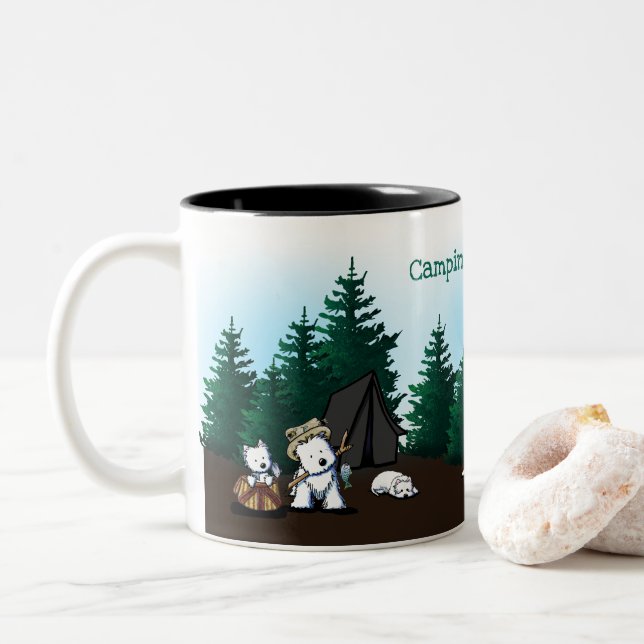 Caneca De Café Em Dois Tons Acampamento KiniArt Westie (Com Donut)
