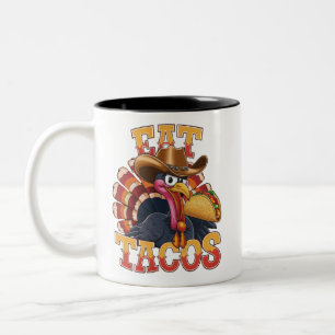 Caneca De Café Em Dois Tons Ação de Graças A Turquia Comeu Tacos Engraçado Mex
