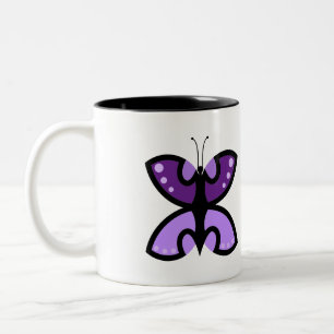 Caneca De Café Em Dois Tons Acento Gráfico de Borboleta Roxa Moderna Fofa
