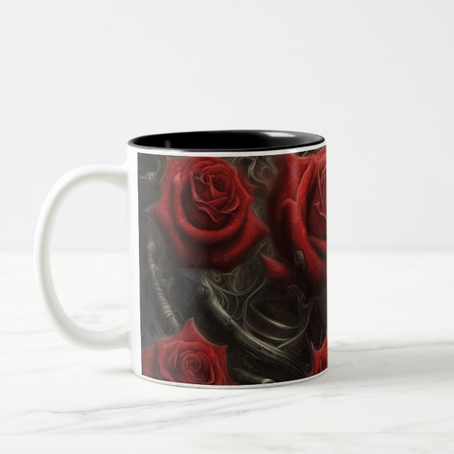 Caneca De Café Em Dois Tons Aço e rosas 005 (Esquerda)