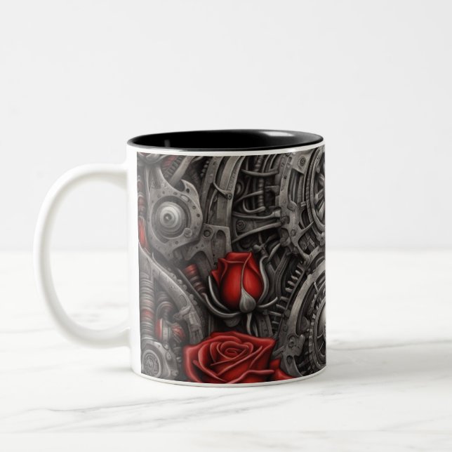 Caneca De Café Em Dois Tons Aço e rosas 011 (Esquerda)
