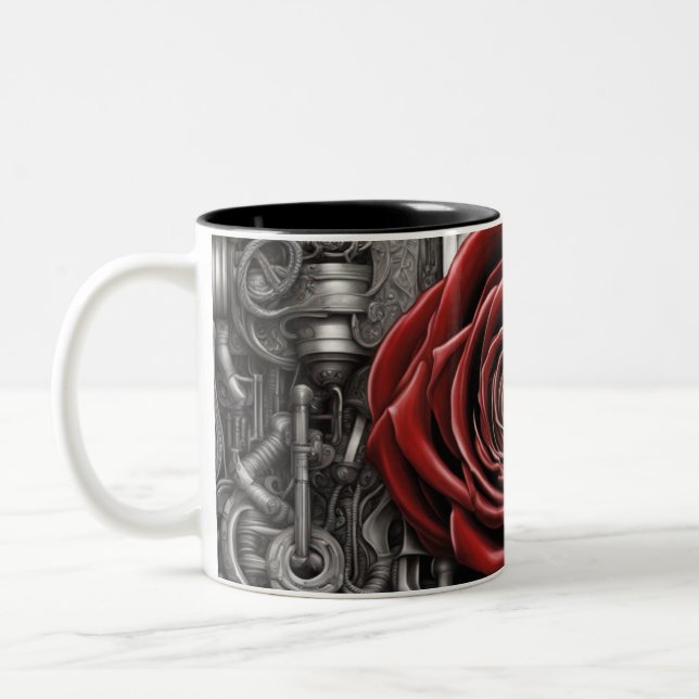 Caneca De Café Em Dois Tons Aço e rosas 012 (Esquerda)