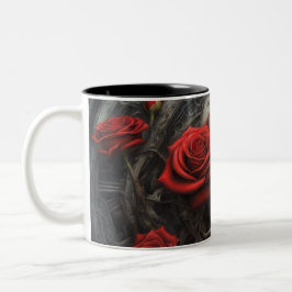 Caneca De Café Em Dois Tons Aço e rosas 013
