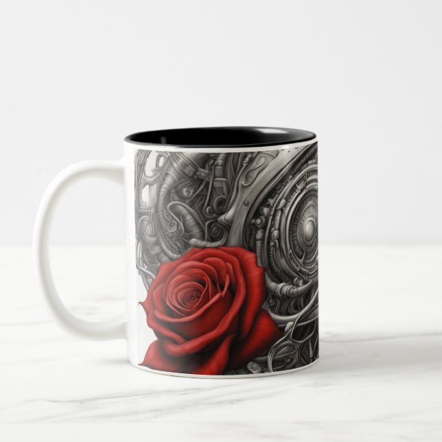 Caneca De Café Em Dois Tons Aço e rosas 014 (Esquerda)