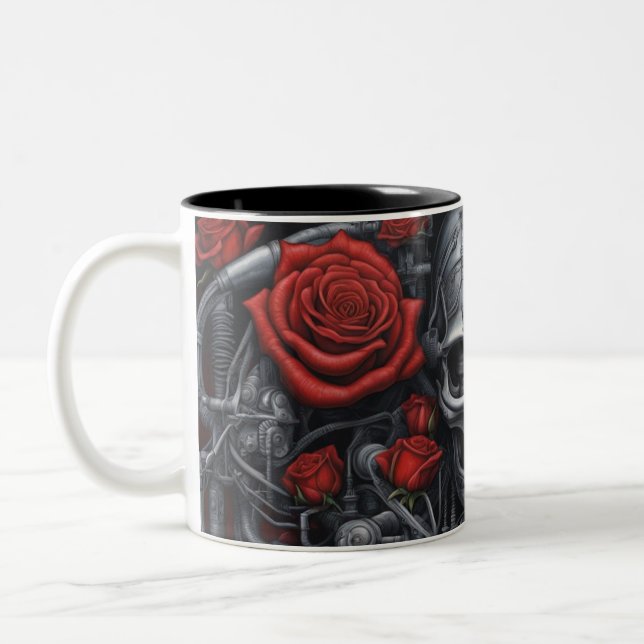 Caneca De Café Em Dois Tons Aço e rosas 019 (Esquerda)