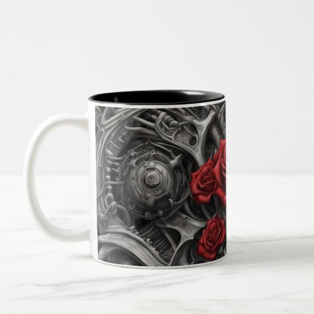 Caneca De Café Em Dois Tons Aço e rosas 021 (Esquerda)